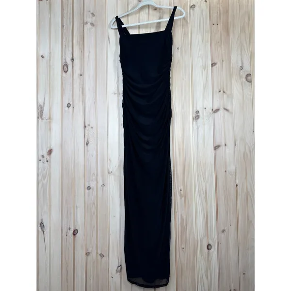 NWT Lulus Amazing Presence Black Mesh Ruched Column Maxi Dress Gala Banquet Sz M - Image 3
