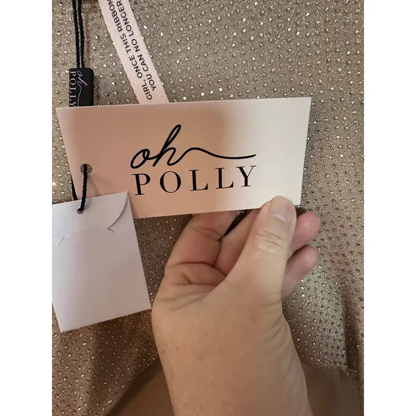 Oh Polly Arabella NWT Embellished High Neck A Line Mini‎ Dress Nude Gold SZ 14 - Image 6