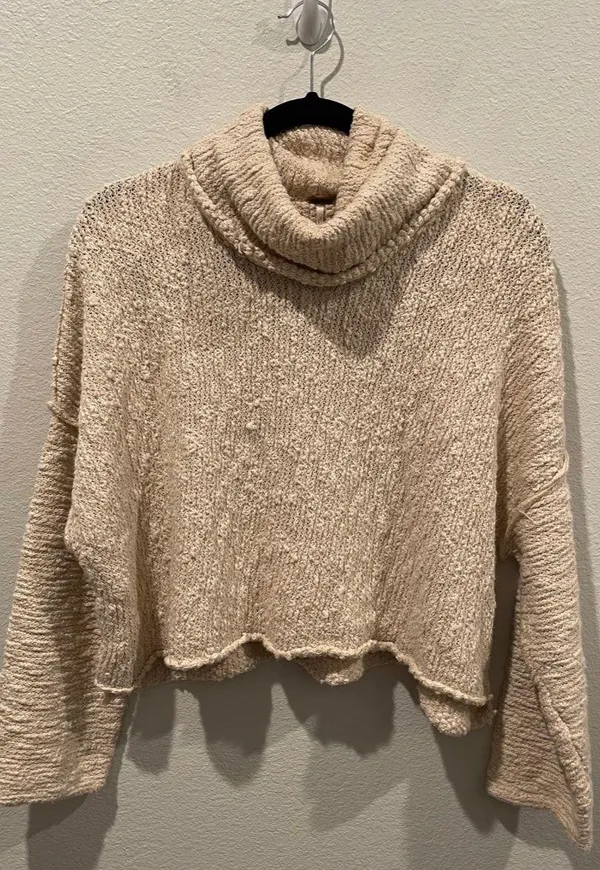 Beige Turtleneck Oversized Knit Sweater - Image 2