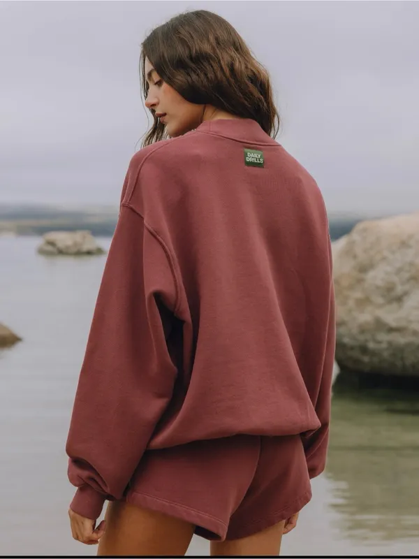 Daily Drills ‼️SOLD OUT‼️ Oversized Reversible Vintage Crew in Wine - Image 2