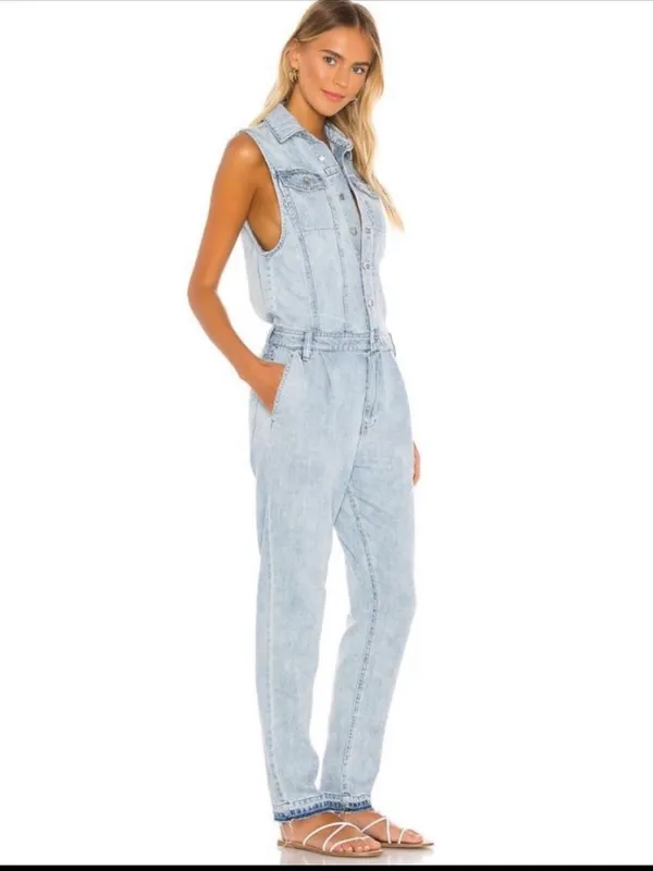 Free People - We The Free Blue Fast Car Sleeveless Denim Utility Jumpsuit Sz: S - Image 4