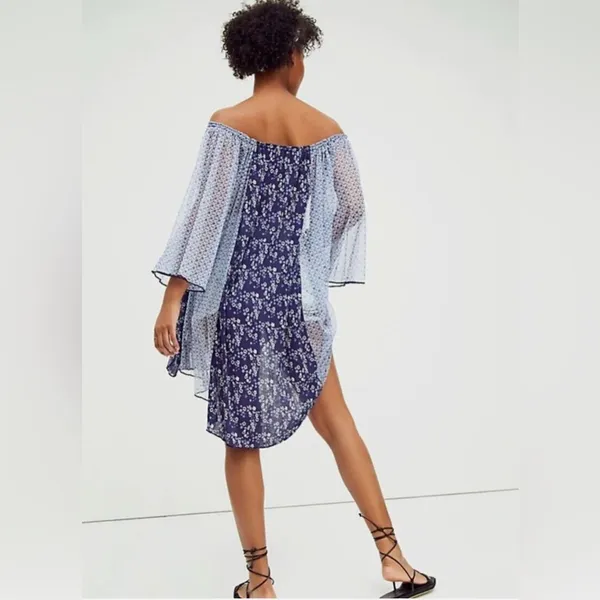 Free People Because I Love You Floral High-Low Top in Blue Floral Print - Image 8
