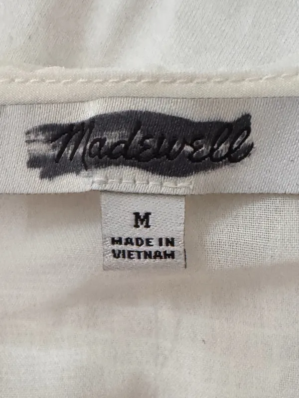 Madewell Tiered Smocked Chiffon White Blouse women’s Size M Top Square Neck New - Image 6