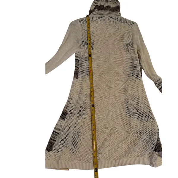 Cato Womens Open Knit Hooded Duster Cardigan Sweater Olive Brown Striped S NEW - Image 11