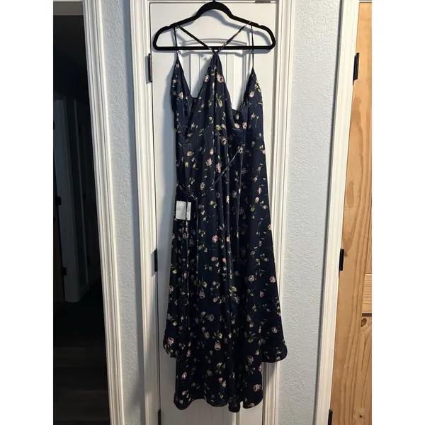 Lulus Floral Maxi Dress Womens‎ Large Navy Blue High Low V-Neck 4D0897 - Image 5