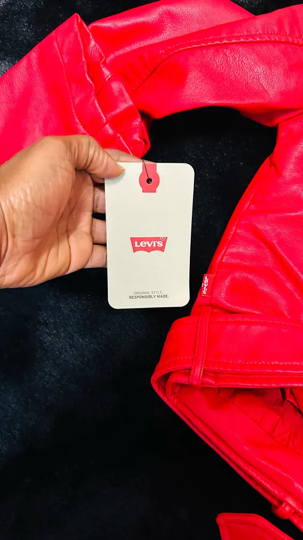 LEVI’s STRAUSS & CO Red Faux Leather Bomber Jacket - Image 14