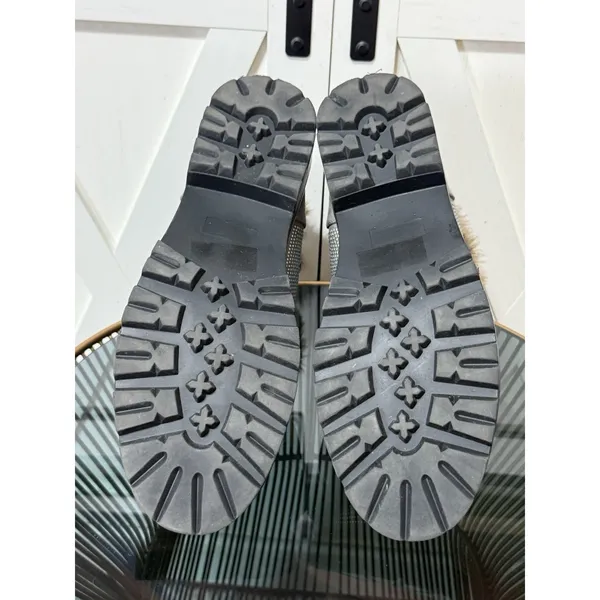 Report Women’s Size 10 Grey Combat Hiking Boots Faux Fur Collar Rhinestone Studs - Image 12