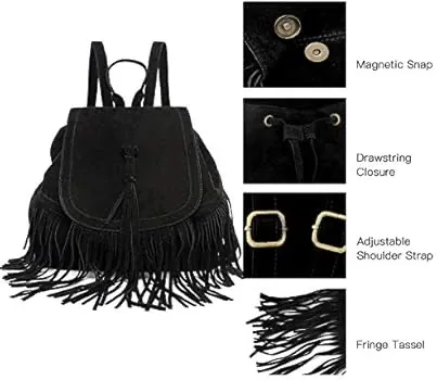 Black Leather Fringe Purse - Image 3