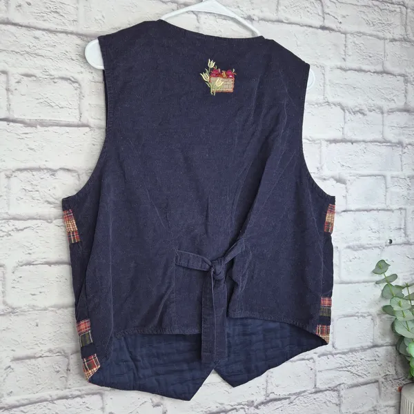 Vintage Bobbie Brooks Fall Corduroy Vest Embroidered Scarecrow Barn Patchwork L - Image 10