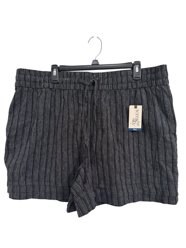Terra & Sky Plus Linen Cotton Pleated Pull-On Shorts Black / White Stripe sz 1X - Image 2