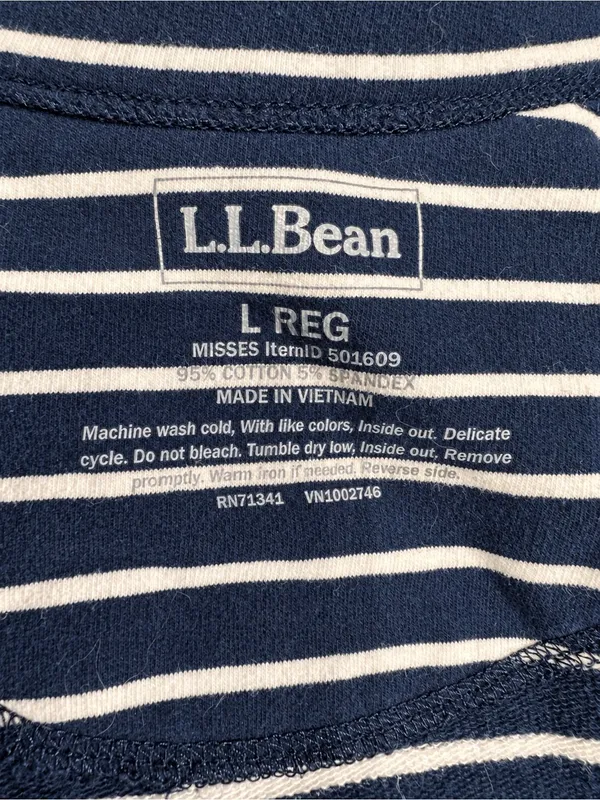 L.L.Bean Ultrasoft Sweats Full Zip Mock Neck Jacket Navy Stripe Women’s L - Image 7