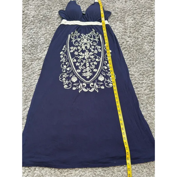 Women’s Blue Maxi Dress Size M Padded Lace Accents Embroidered Boho Cottagecore - Image 12