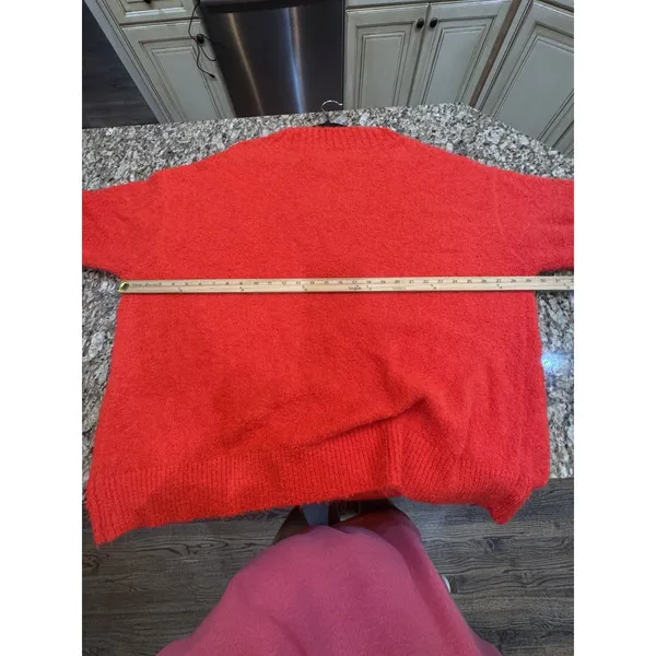New Aerie Fuzzy Plush Teddy Oversized V-Neck Sweater Red Women's Size XXL Cozy - Image 12