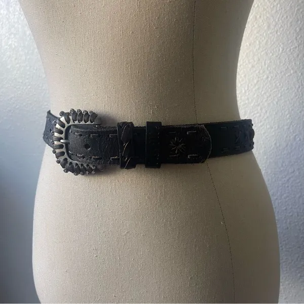 Medium/Large Black Studded Bling Leather Boho Belt - Image 3