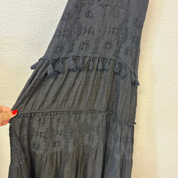 Y2K Go Gal Black Beaded Lace Halter Maxi Dress Whimsigoth Boho - Image 6