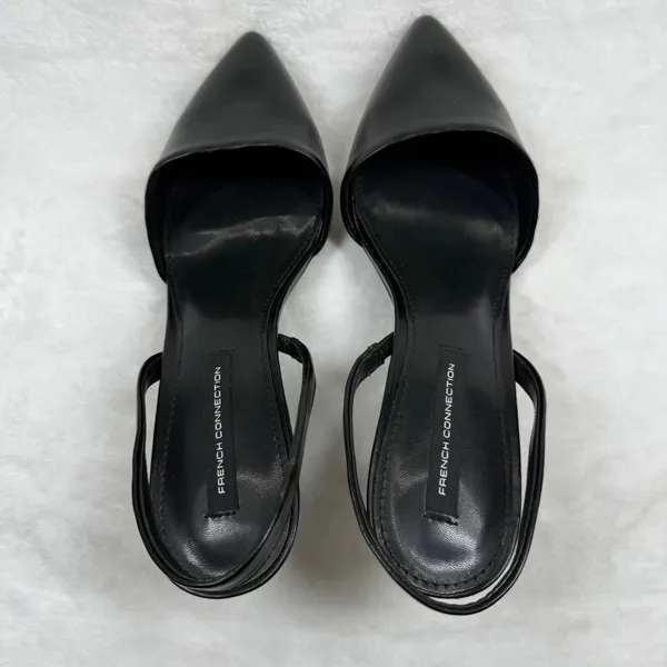 French Connection Womens Black Pointed Toe Slingback Kitten Heels Pumps Size 8.5 - Image 6