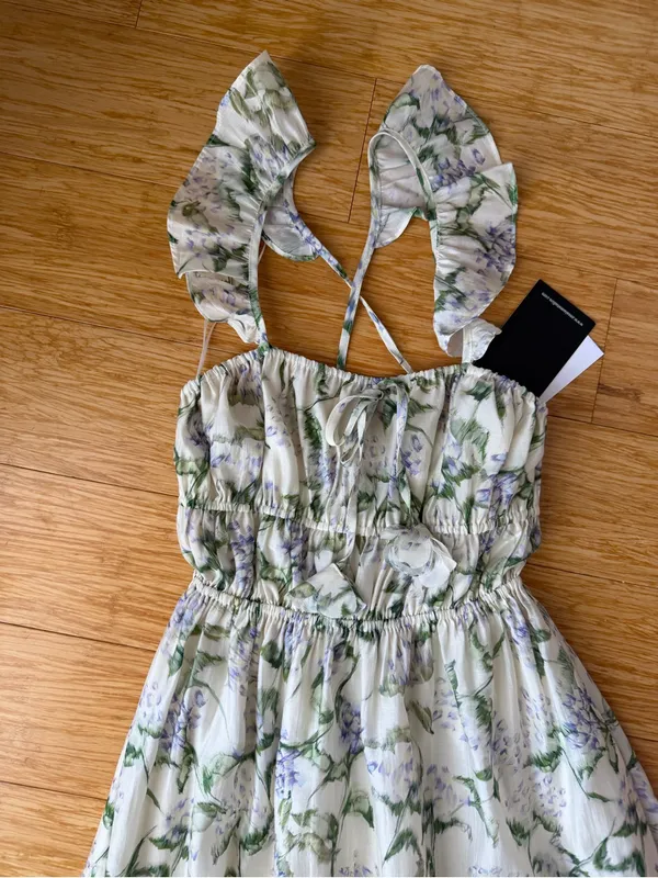 En Saison Charleston Floral Ruffle Midi Dress Natural Indigo NWT M - Image 13