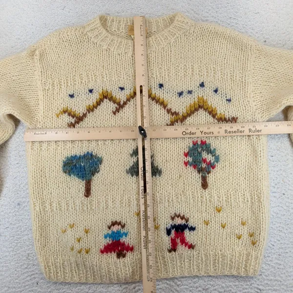 Vintage‎ Sanger-Harris Italy Mohair Wool Novelty Scenic Sweater Cream Medium - Image 8