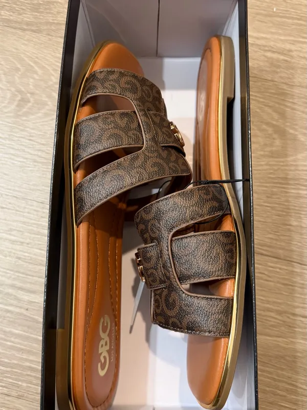 GBG Los Angeles Faceoff Brown Logo Slide Sandals Women’s Size 9M New - Image 8