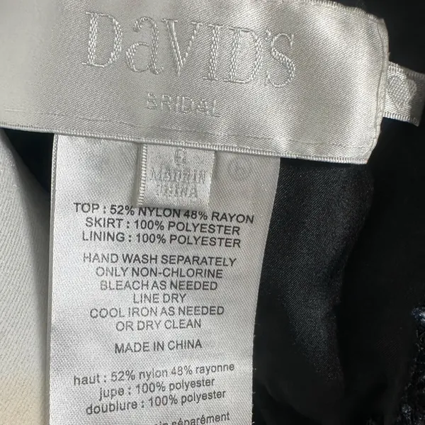 David's Bridal Black Lace Chiffon Midi Dress Sz 6 Whimsigoth‎ Gothcore Formal - Image 4
