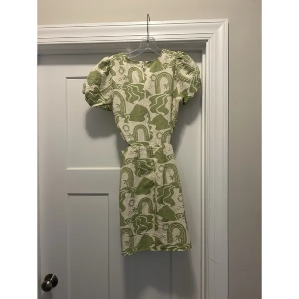 Show Me Your Mumu Green Floral Puff Short Sleeve Cut Out Mini Dress Size Medium - Image 8