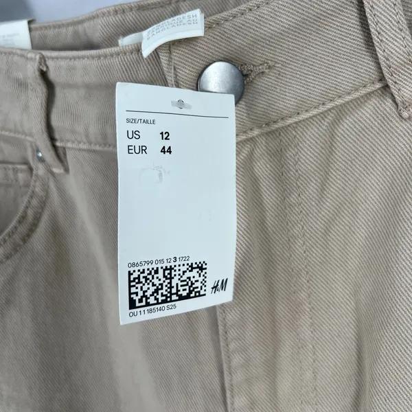 H&M Loose Mom Jeans Womens 12 Beige‎ Denim Cotton Logo Slim Fit High Waist New - Image 5