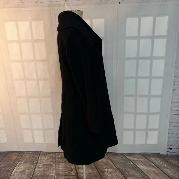 Cole Haan Black Convertible Collar Button Front Wool Cashmere Long Coat Size 4 - Image 6