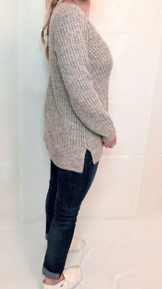 Abercrombie V-Neck Knitted Sweater in Rib - Pink/Grey Marl - M - Image 7