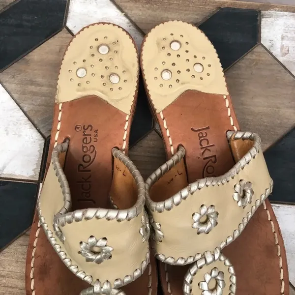Jack Rogers Hamptons Leather‎ Sandal In Beige Tan - Image 3