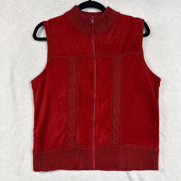 VTG Designers Studio M Suede Leather Knit Vest Red Boho Western Rustic Holiday - Image 4