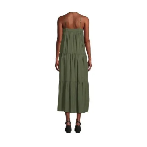 Time And Tru Womens Maxi Tiered Dress Size XS Green Sea Turtle Pockets Pullover - Image 5
