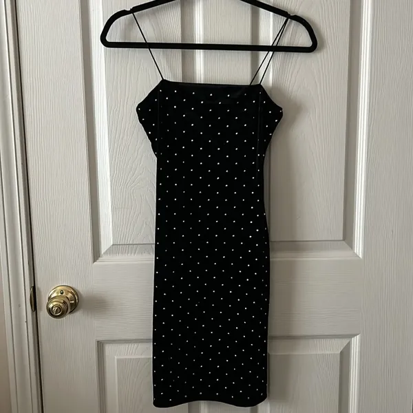 H&M Velvet Mini Dress Black‎ Silver Embellishment Womens Sz XS Homecoming - Image 2