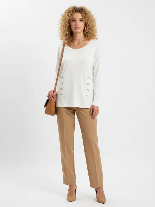 INC White Long Sleeve Knit Sequins Grommet Trim Tunic Top M - Image 6