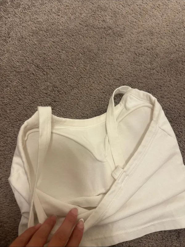 White Spaghetti Strap Crop Tank Top - Image 3