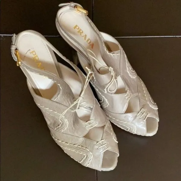 Prada Beige Platform Peeptoe Sandals - Image 2