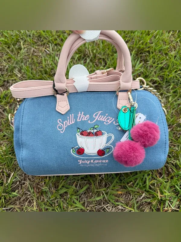 Juicy Couture Spill The Juicy Denim Cherry Barrel Bag Charm NWT Y2K - Image 3