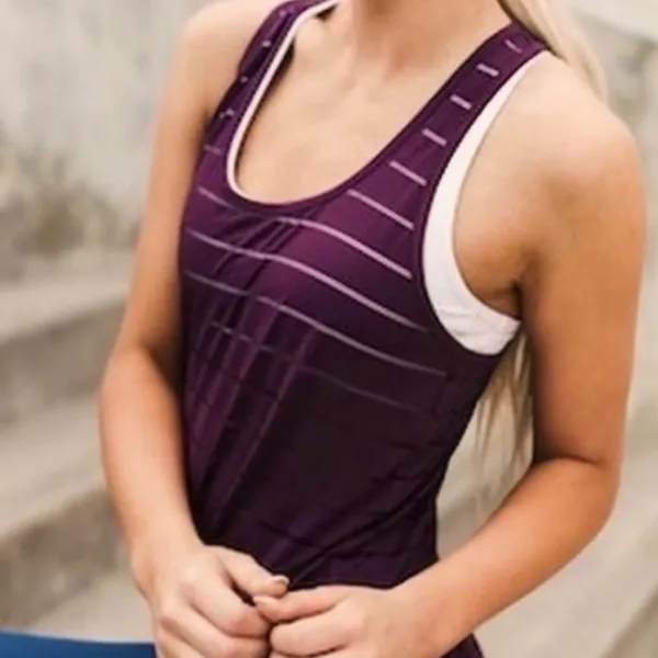 Athleta Max Out Chi Burgundy Sheer Stripe Side Tie Tank Top - Image 3