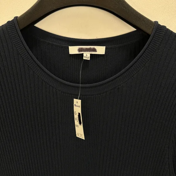 Madewell Ribbed Scoopneck Midi Dress A Line Classic Navy Blue Minimalist L NWT - Image 9