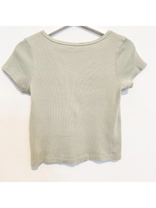 Brandy Melville Zelly Shirt Size One Size Green Ribbed Button Front Garden Party - Image 7