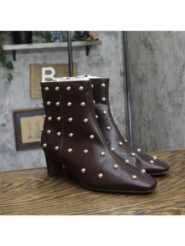 NWT A New Day Wide Width Tigris Low-Shaft Studded Heeled Booties Dark Brown 7.5W - Image 2