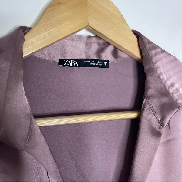 Zara Purple Satin Low Cut Dress Size Medium - Image 4