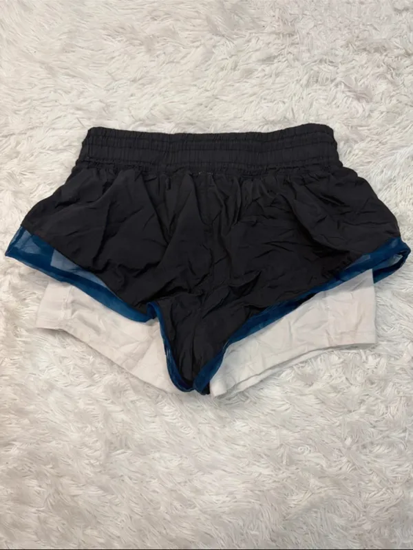 Free people movement Women’s Black Layered Athletic Shorts with Blue Trim - Image 2