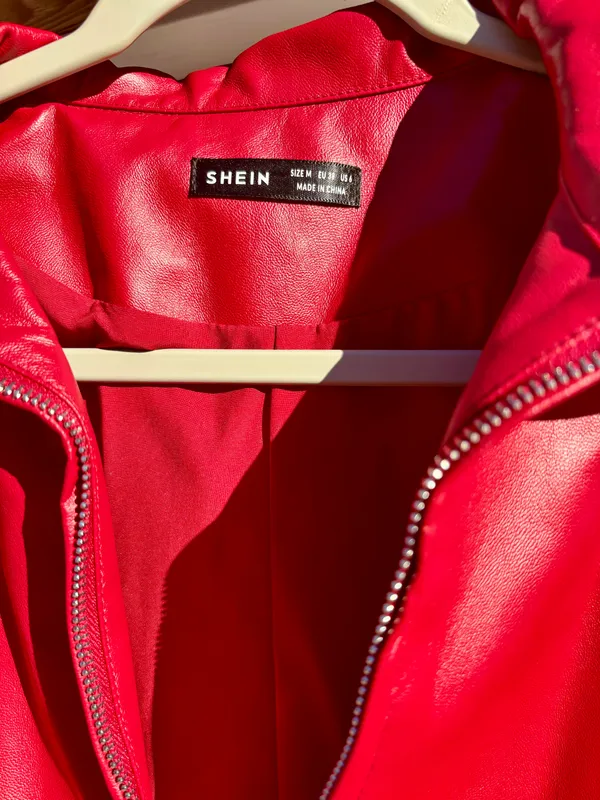 Red Leather Bomber Jacket Size M - Image 2