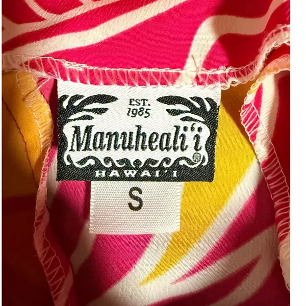 Manuheali'i Hawaii Pink Orange Abstract Print Swing Dress Small Sleeveless Mini - Image 5