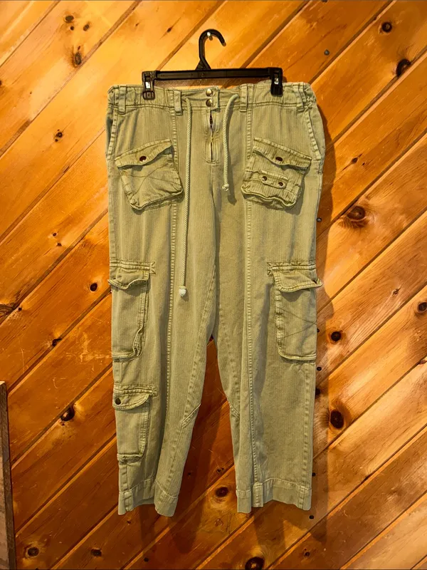 Free People We The Free Tahiti Pull-On Cargo Pants in Dried Herb green - Image 4