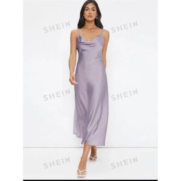 SHEIN BIZwear Cowl Neck Solid Slip Dress Workwear Evening/Wedding Gown - Image 9