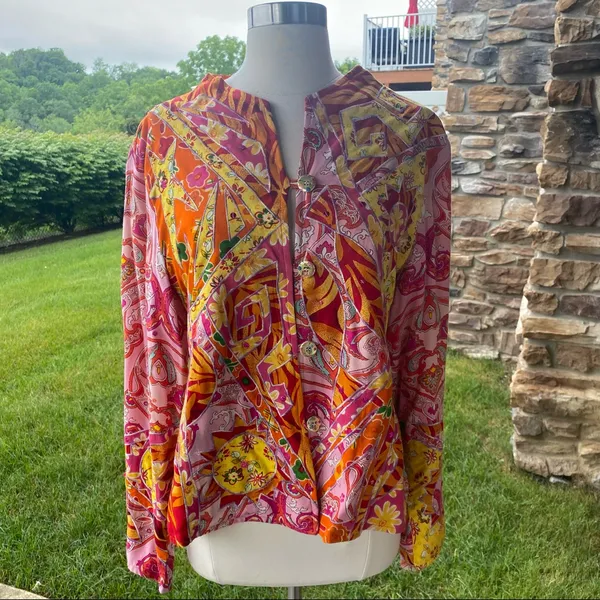 Sandy Starkman Boho Floral Jacket Pink Size L - Image 3