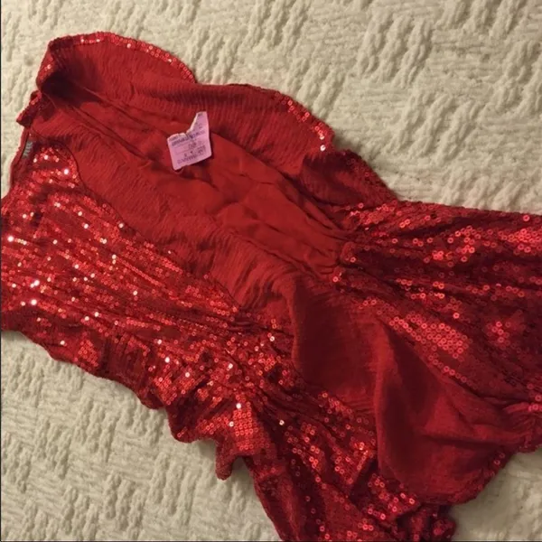 NWT Vintage Free People Red Sequin Sparkle Holiday Sparkly Tunic Top Small - Image 5