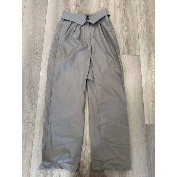 Commense Preppy Gray Street Fold Over Waistband Straight Leg Dress Pants NWT M - Image 2
