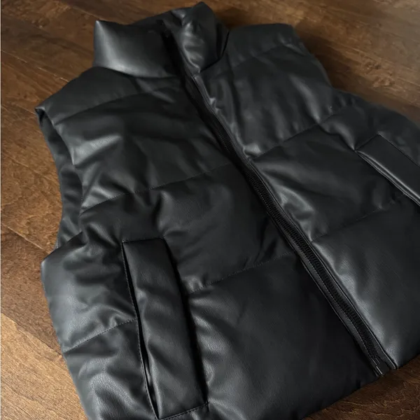 Zara faux leather black high neck puffer zip up vest XS - Image 4